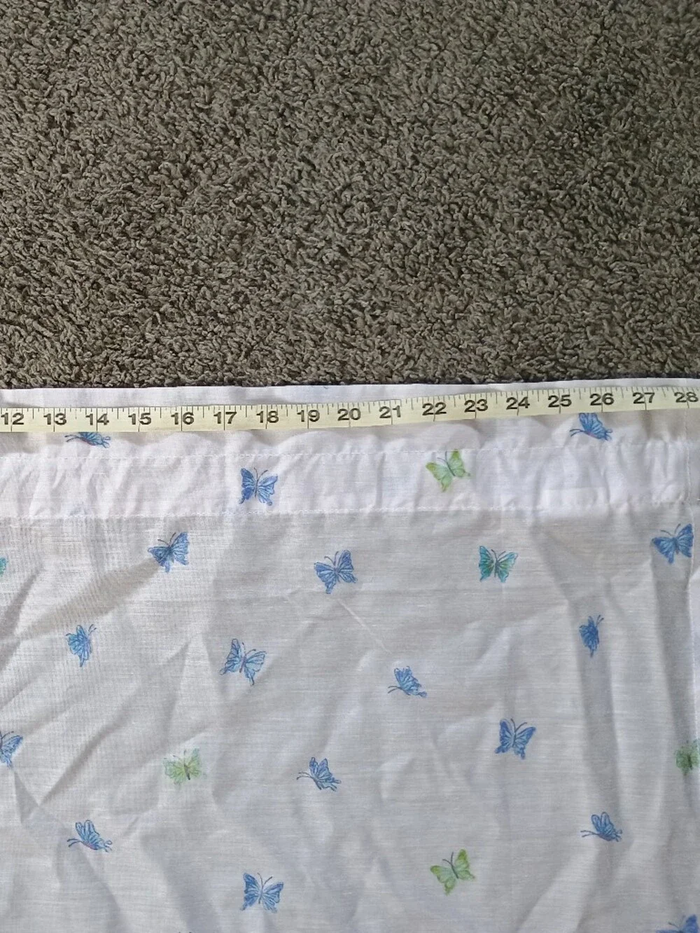 Butterfly-Print White Curtain Panel Pair with Blue & Green Accents